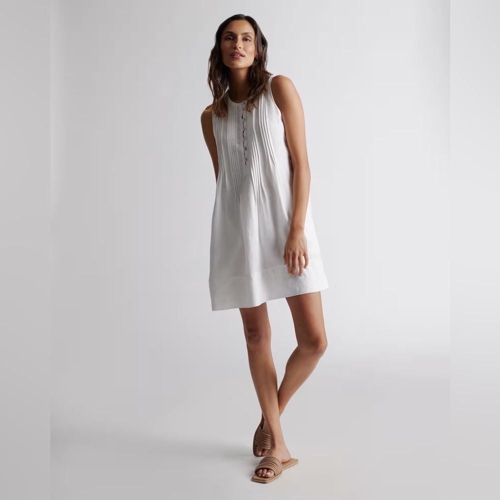 NWOT Quince 100% European Linen Sleeveless Swing Dress White Sz XS, S, M and L
